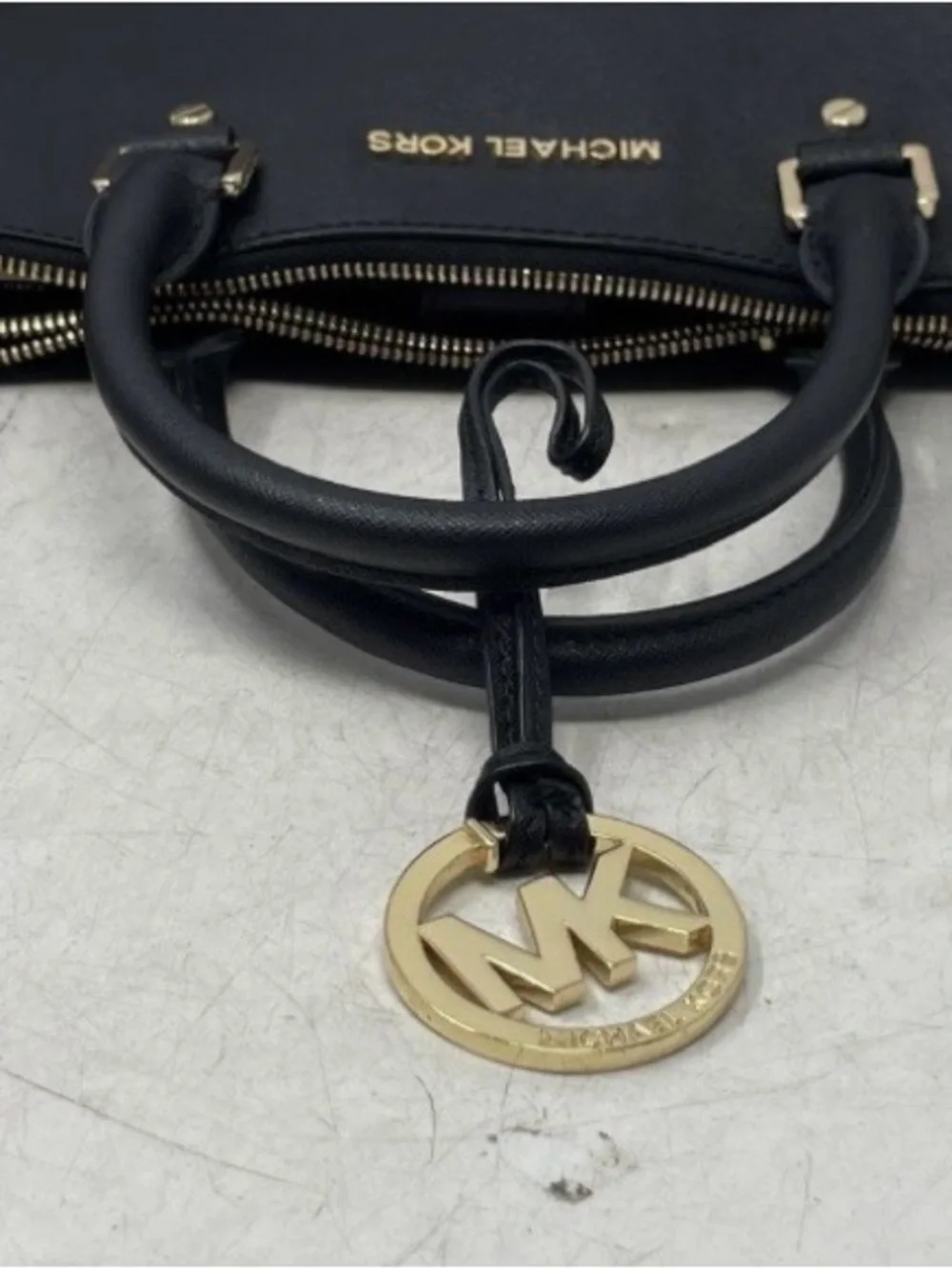 Michael Kors Black Leather Satchel with Gold Hardware